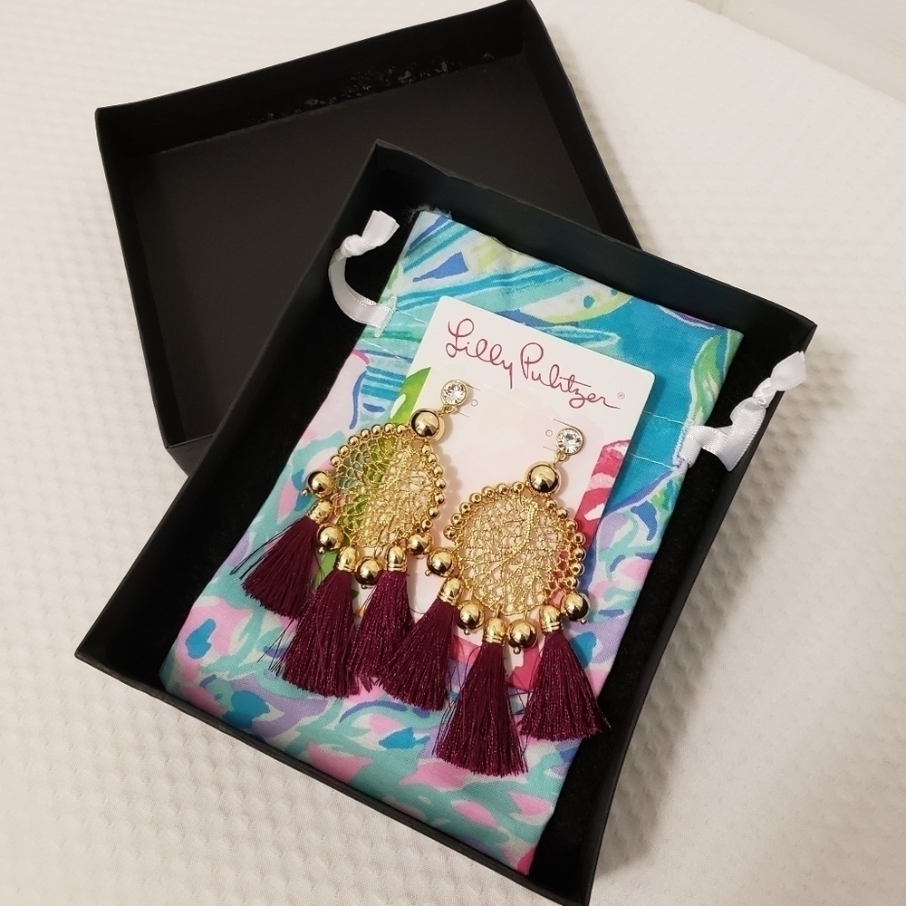 New Lilly Pulitzer Sea Dreamer Earrings "Amarena Cherry" in Color, Retai…